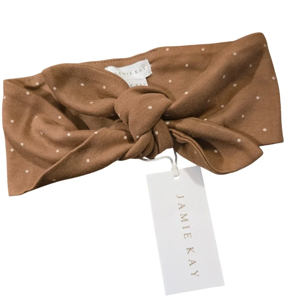 Jamie Kay Kids Organic Cotton Knotted Headband Brown Polka Dot New With Tags‎